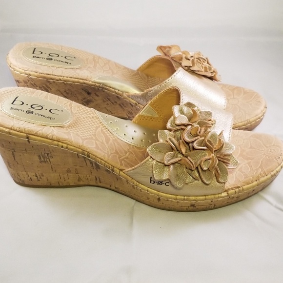 b.o.c. Shoes - b.o.c. Born Concept Gold Wedge Sandals Size 9